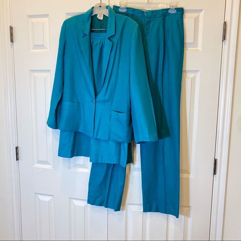 Vintage1970s 100% Raw Silk 3-pc Blazer/skirt/slacks Jacket Hong Kong, 12 TALL